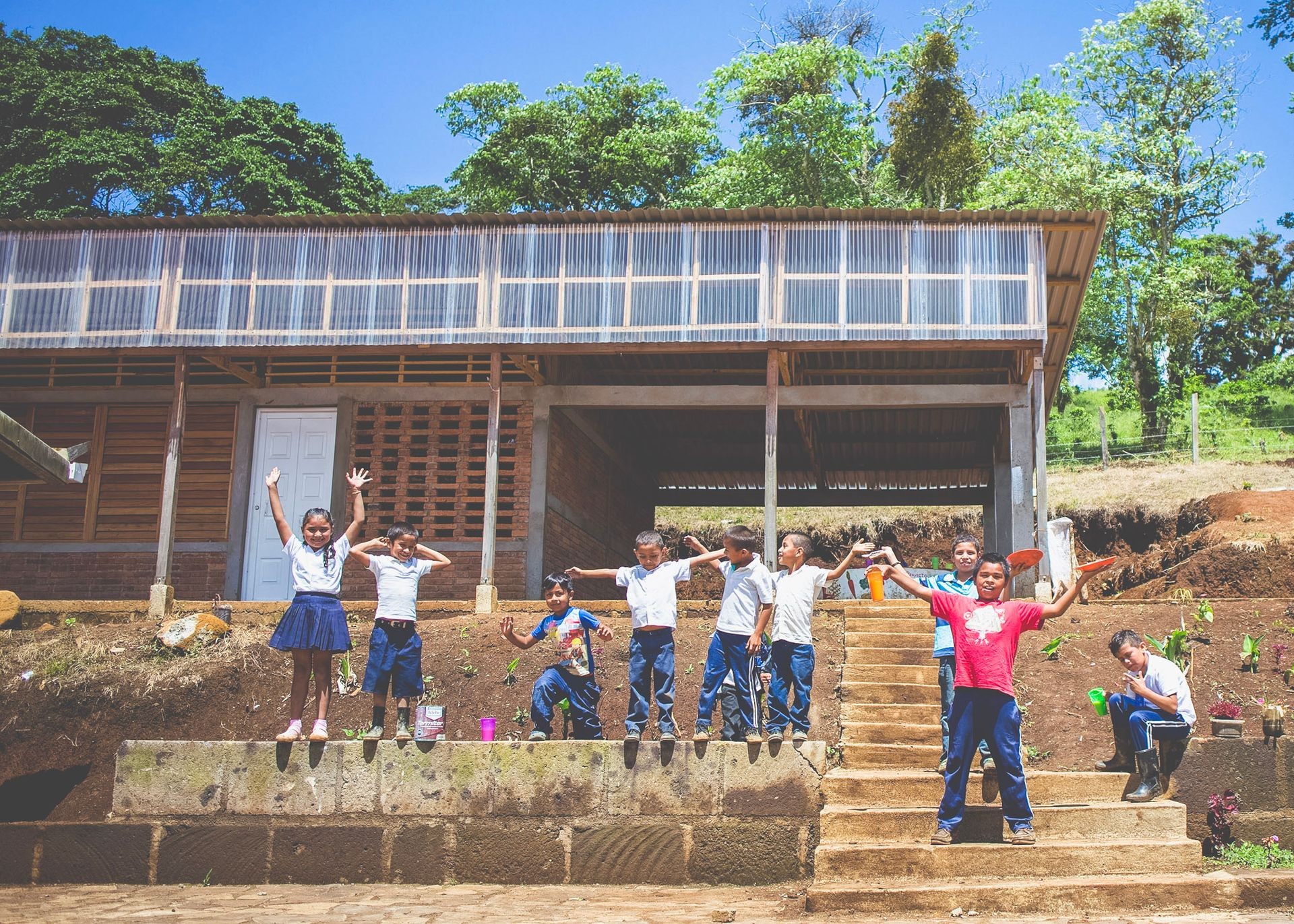 Photo of students and school